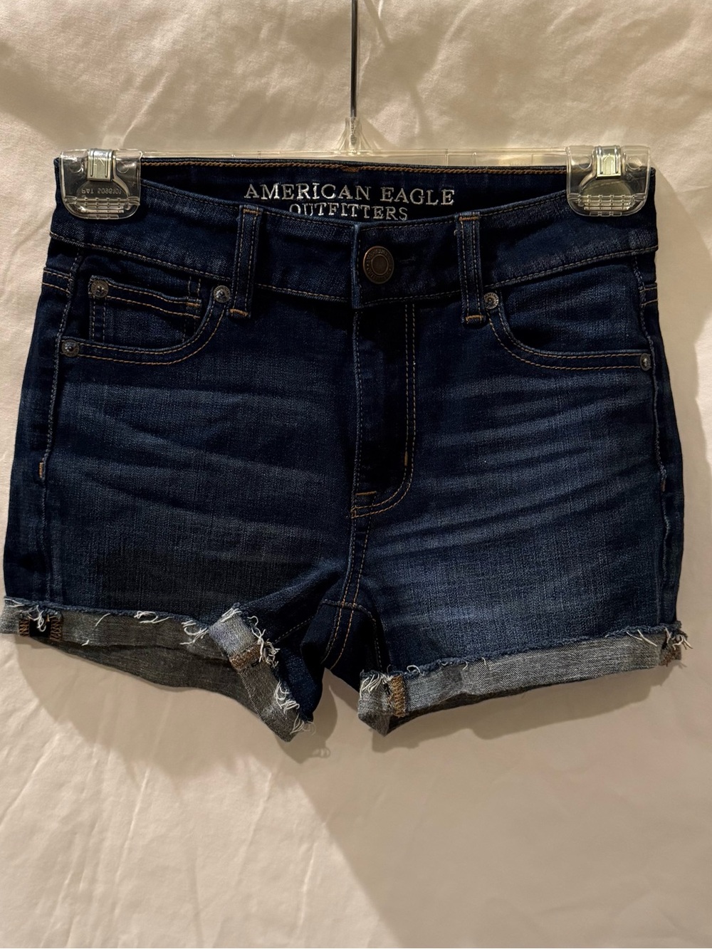 American Eagle Outfitters Dark Indigo Denim Hi-Rise Shortie, 0